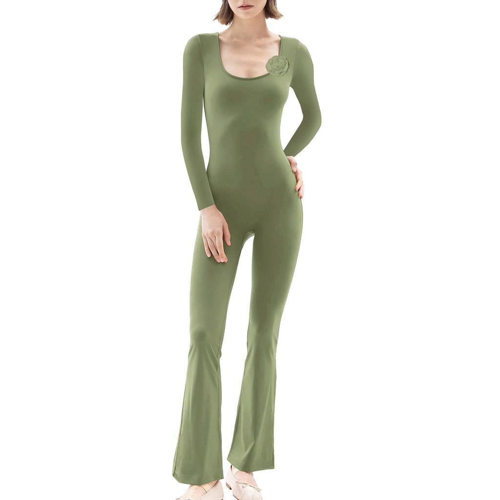 Form-Fitting Long-Sleeve Jumpsuit with Sculptural Details