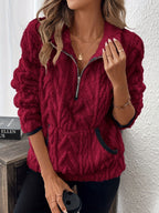 Women's Fleece Pullover in Modern Knit Design with Zipper