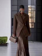 Elegant Double-Breasted Blazer with High Collar