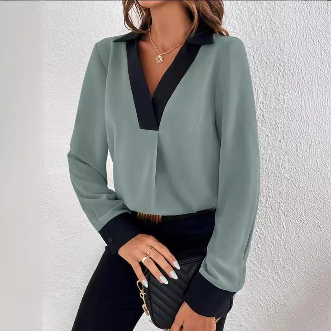 Elegant Women's Blouse with Contrasting Collar