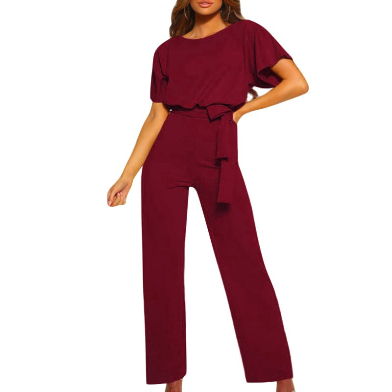 Elegant Women's Set with Flowy Blouse and Wide-Leg Trousers