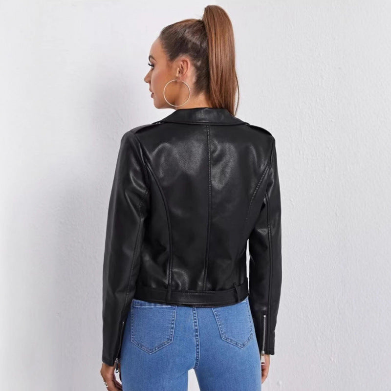 Women's Biker Jacket with Asymmetrical Zipper