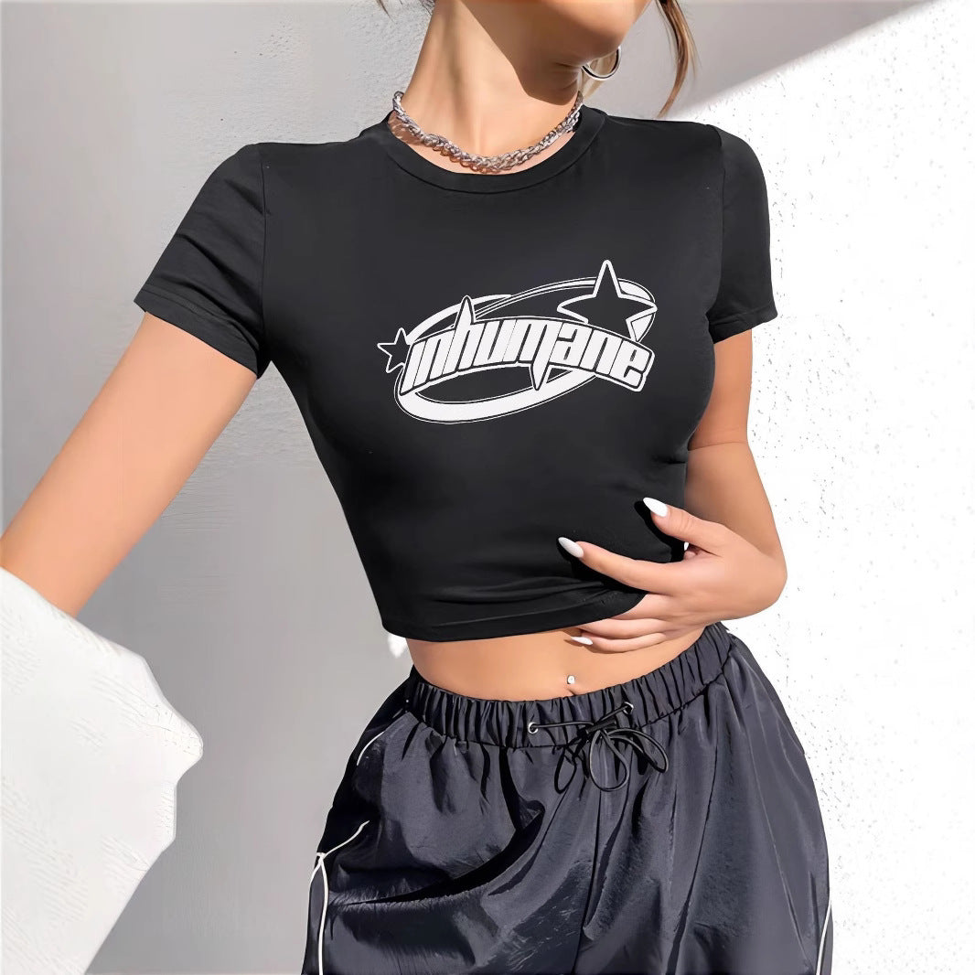 Women's Crop T-Shirt with Creative Lettering and Figure-Hugging Cut
