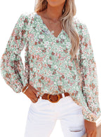Women's Floral Blouse with V-Neck