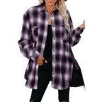 Women's Plaid Cotton Flannel Shirt with Chest Pockets