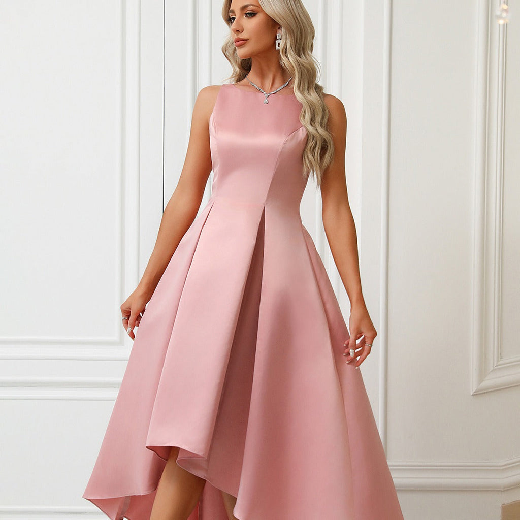 Women's Asymmetric Satin Evening Dress with Draping