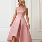 Women's Asymmetric Satin Evening Dress with Draping