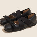 Women's Ballet Flats with Elastic Cross Straps and Comfortable Leather Upper