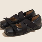 Women's Ballet Flats with Elastic Cross Straps and Comfortable Leather Upper
