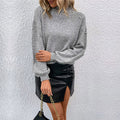 Elegant High-Neck Sweater with Pearl Appliqués