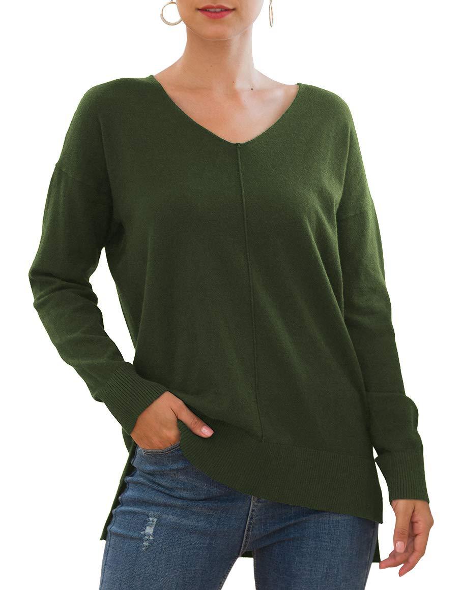 Elegant V-Neck Sweater with Asymmetrical Hem