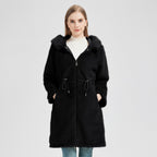 Women's Elegant and Warm Parka with Detachable Faux Fur Collar and Practical Lacing Details