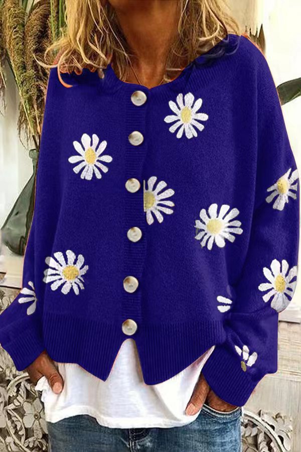 Women's Casual Floral Cardigan with Button Details