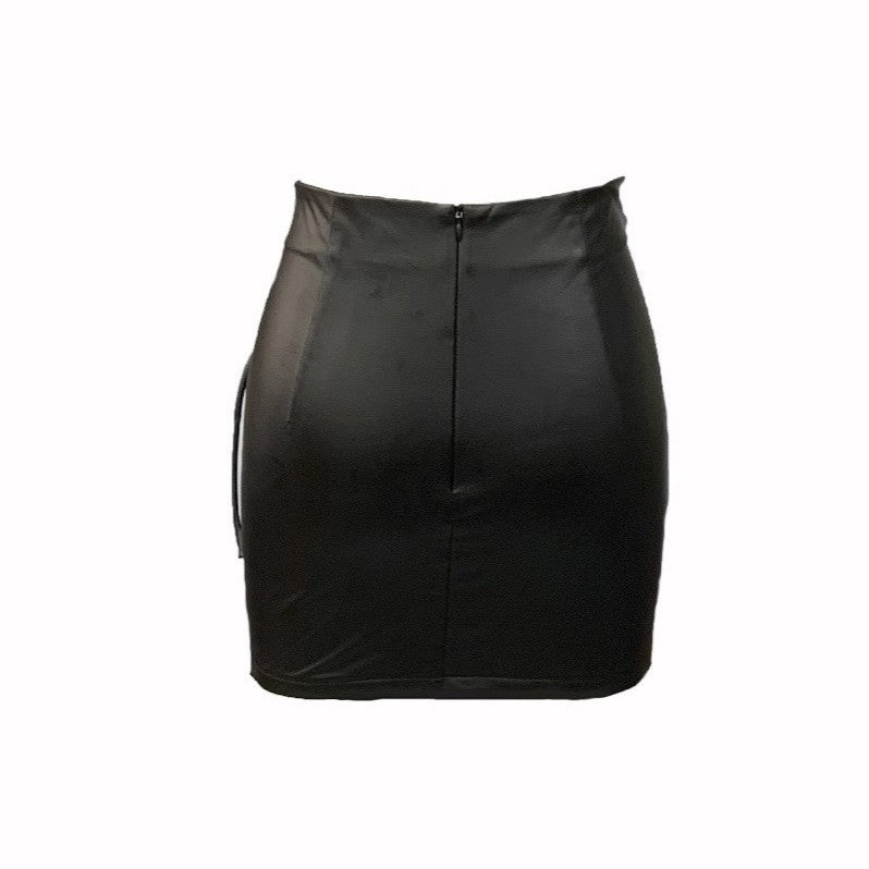 Women's Faux Leather Mini Skirt with Lace-Up Details