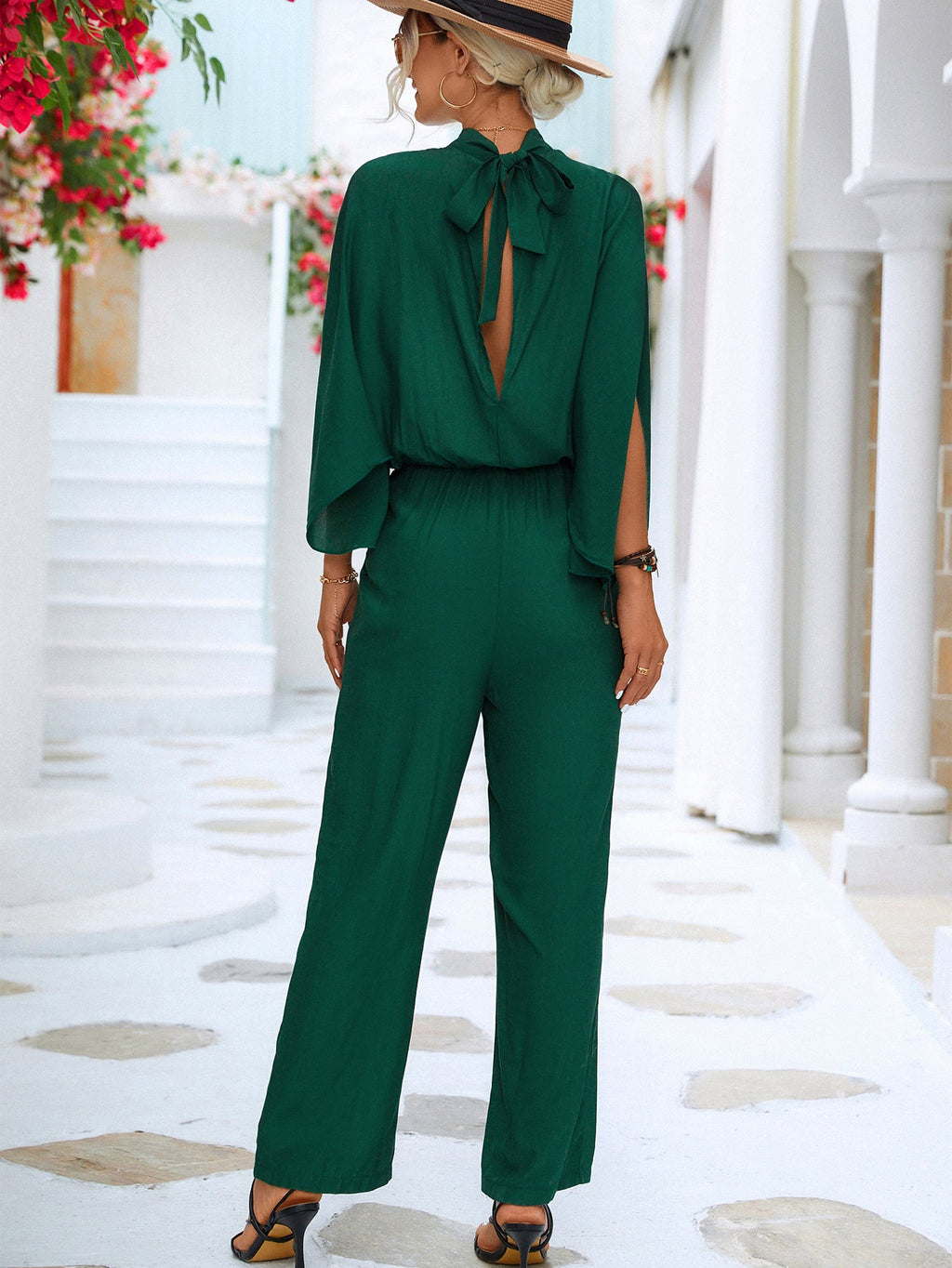 Women's Jumpsuit with High Collar and Flowing Sleeves