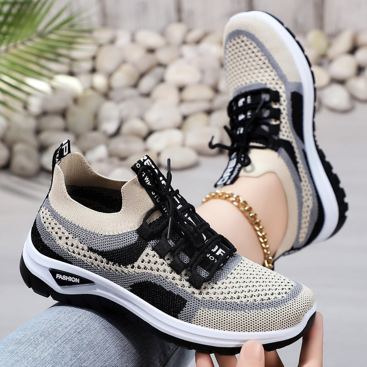 Women's Breathable Mesh Running Shoes with Elastic Lacing