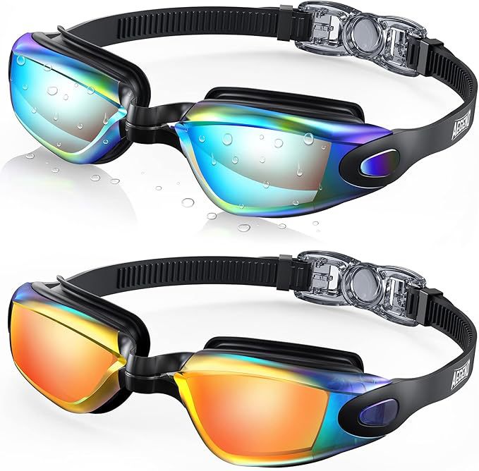 Swim goggles with adjustable head strap and anti-fog technology