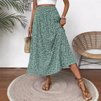 Women's Maxi Skirt with Elastic Waist and Floral Design