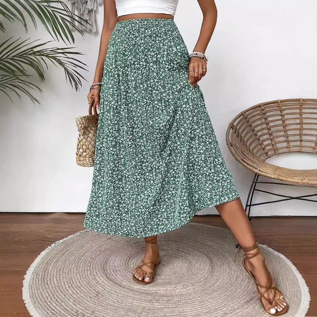 Women's Maxi Skirt with Elastic Waist and Floral Design