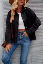 Women's Denim Jacket with Relaxed Fit and Frayed Details