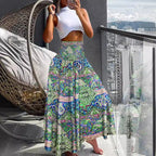 Women's Macro Skirt with Elastic Waist and Colorful Ethnic Pattern