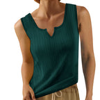 Sleeveless Top with Decorative V-Neck and Fine Ribbed Texture