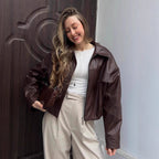 Women's Cropped Jacket with Sturdy Collar and Practical Pockets