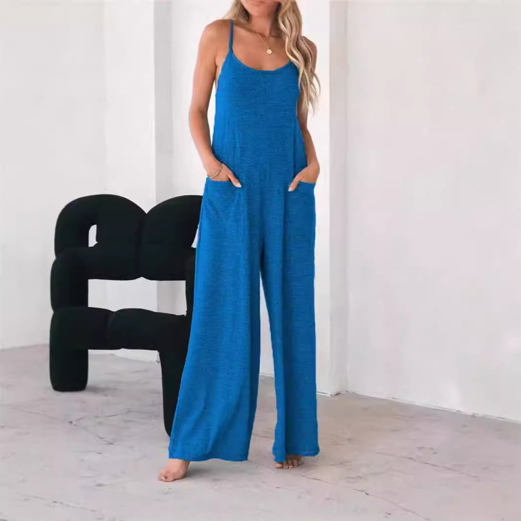 Women's Casual Wide-Leg Jumpsuit with Pockets
