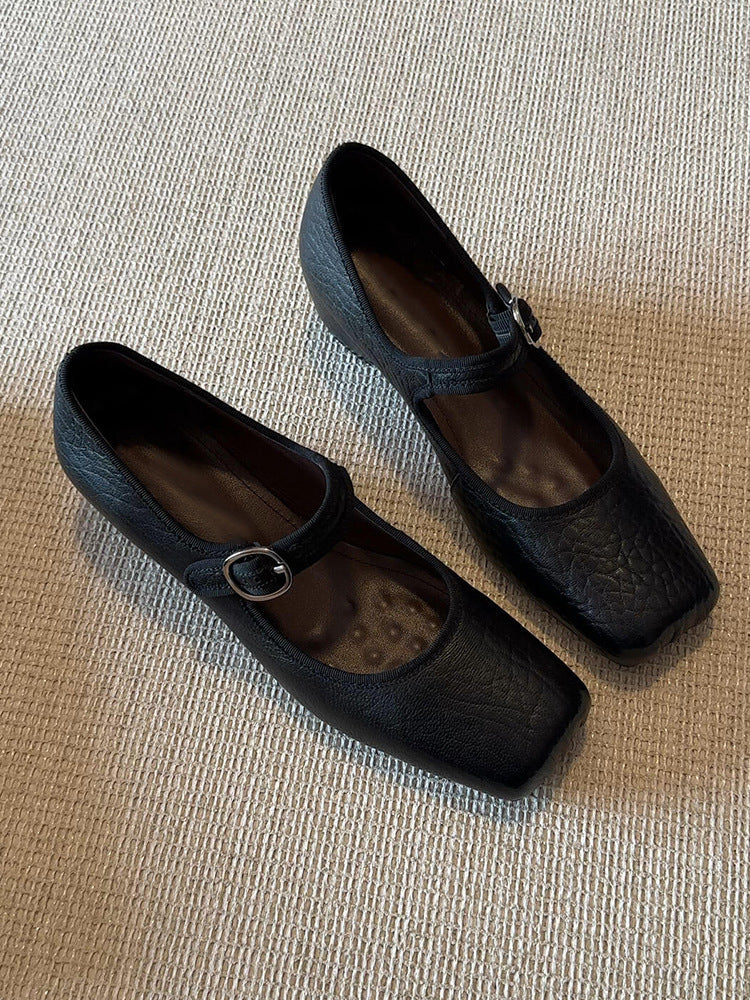 Women's Square-Toe Ballet Flats with Adjustable Strap