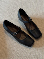Women's Square-Toe Ballet Flats with Adjustable Strap