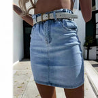Women's Cotton Skirt with Rolled Waistband and Fashionable Waist Belt