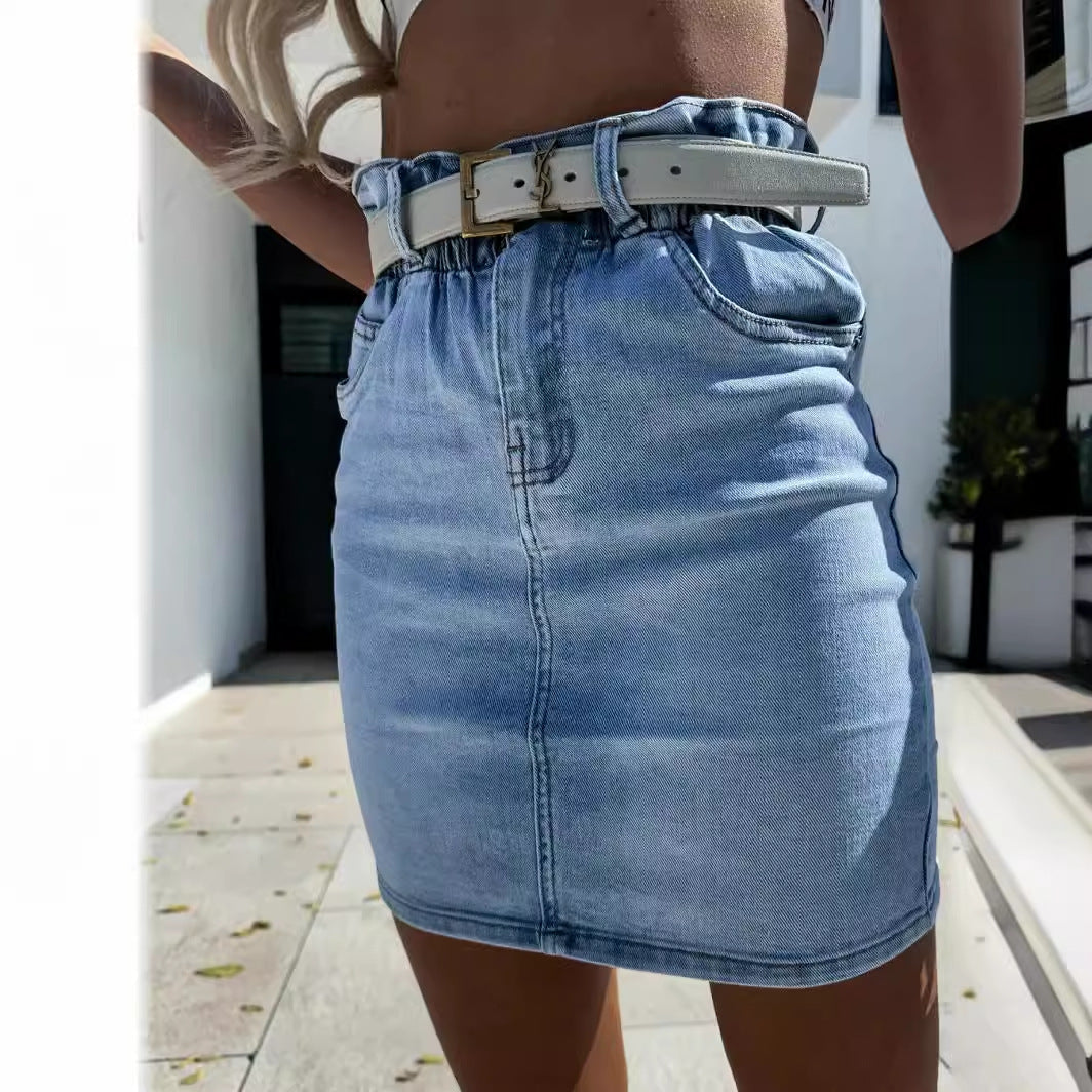 Women's Cotton Skirt with Rolled Waistband and Fashionable Waist Belt