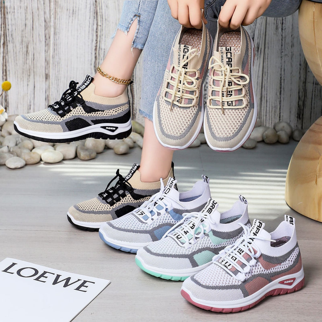 Women's Breathable Mesh Running Shoes with Elastic Lacing