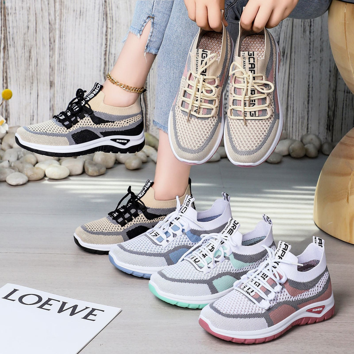 Women's Breathable Mesh Running Shoes with Elastic Lacing