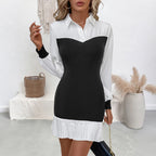 Women's Striking Shirt Dress with Tailored Cut and Pleated Hem