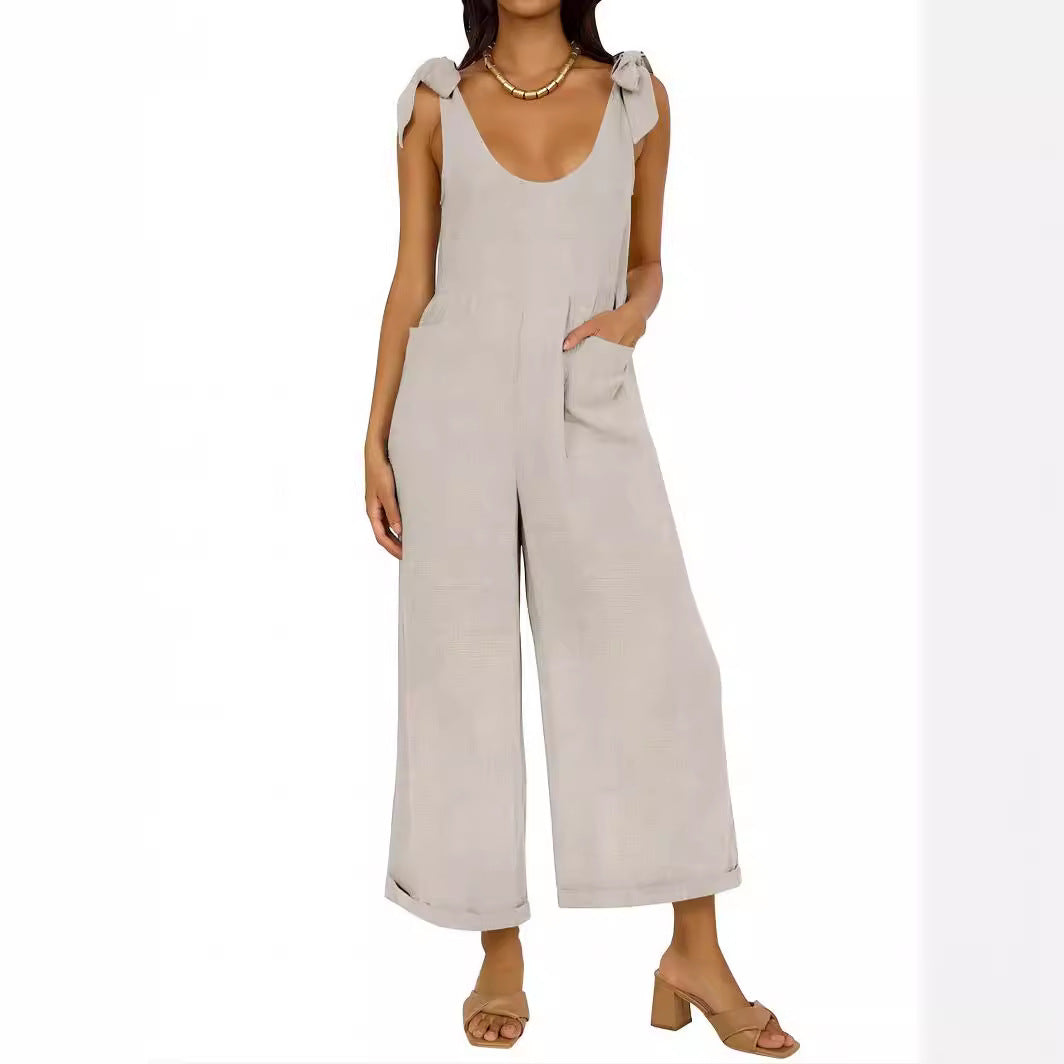 Women's Casual Jumpsuit with Adjustable Straps and Wide Leg