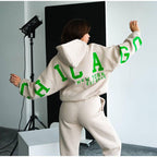 Women's Casual Oversized Sweat Suit with Hood and Elastic Waist