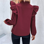 Women's Blouse with Ruffle Details and Button Closure