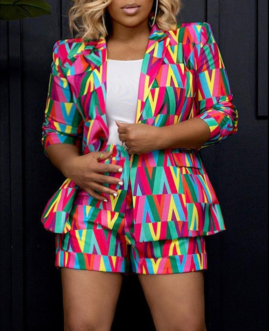 Women's Blazer with Modern Graphics and Matching Shorts