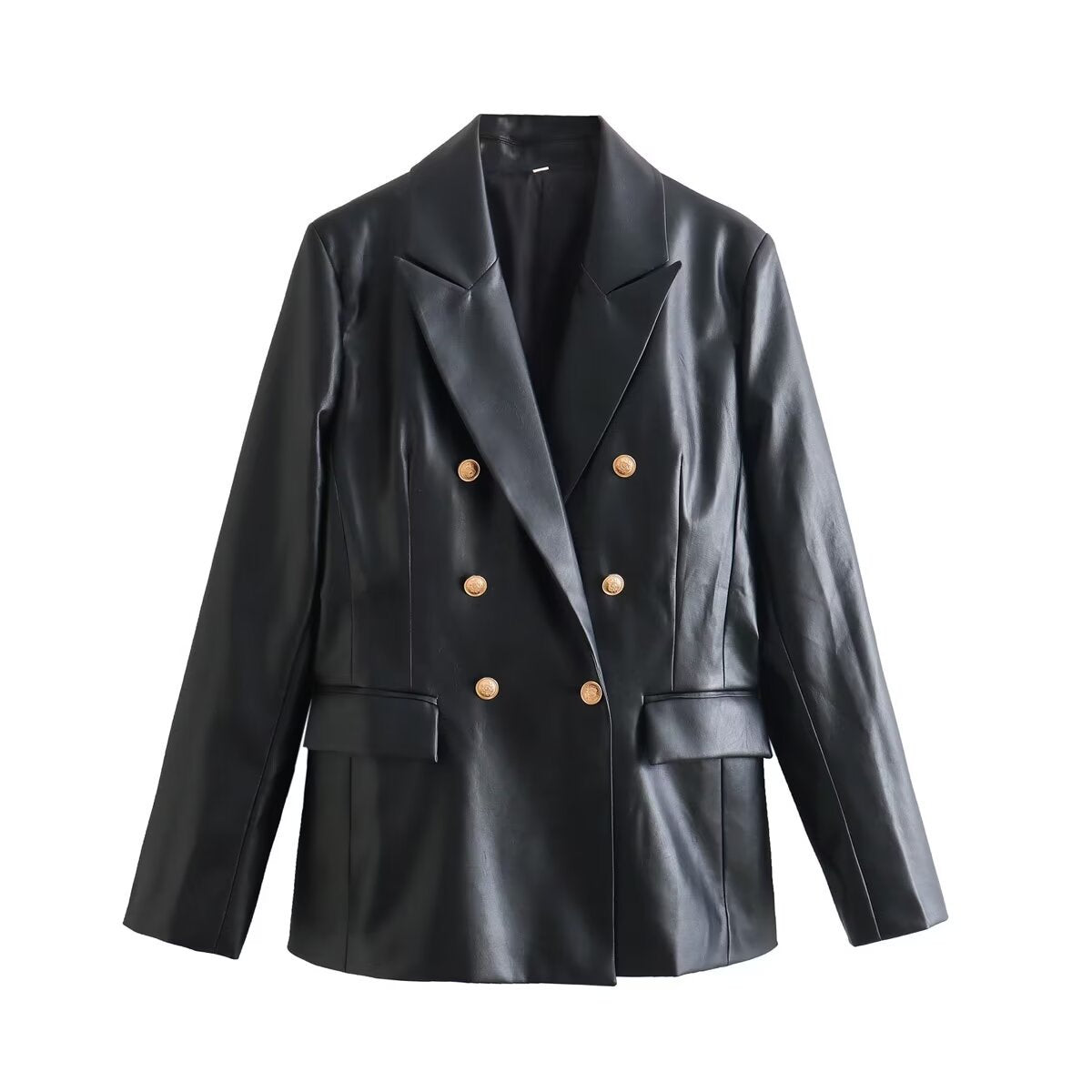 Women's Double-Breasted Faux Leather Blazer