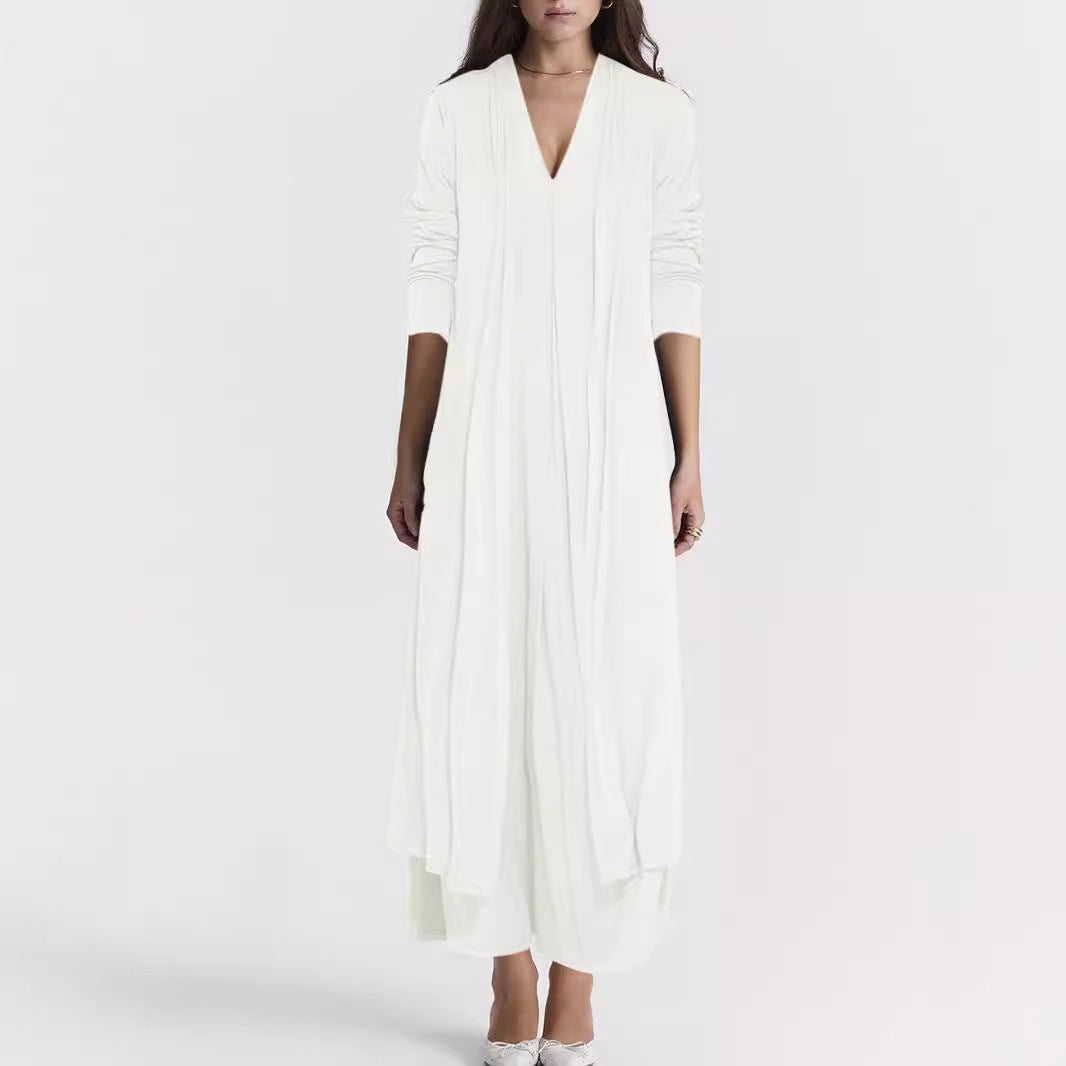 Women's Airy Maxi Skirt with Elegant V-Neck and Flowing Cut