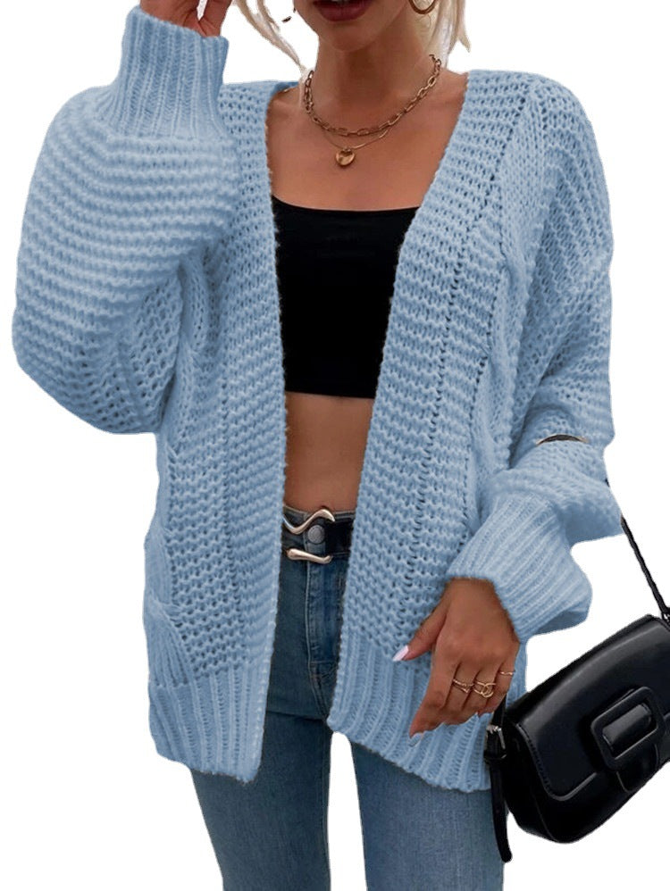 Women's Patterned Cardigan in Casual Oversized Design with Deep Pockets and Wave Texture