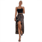 Asymmetrical Maxi Skirt with Leopard Print and Ruffle Details