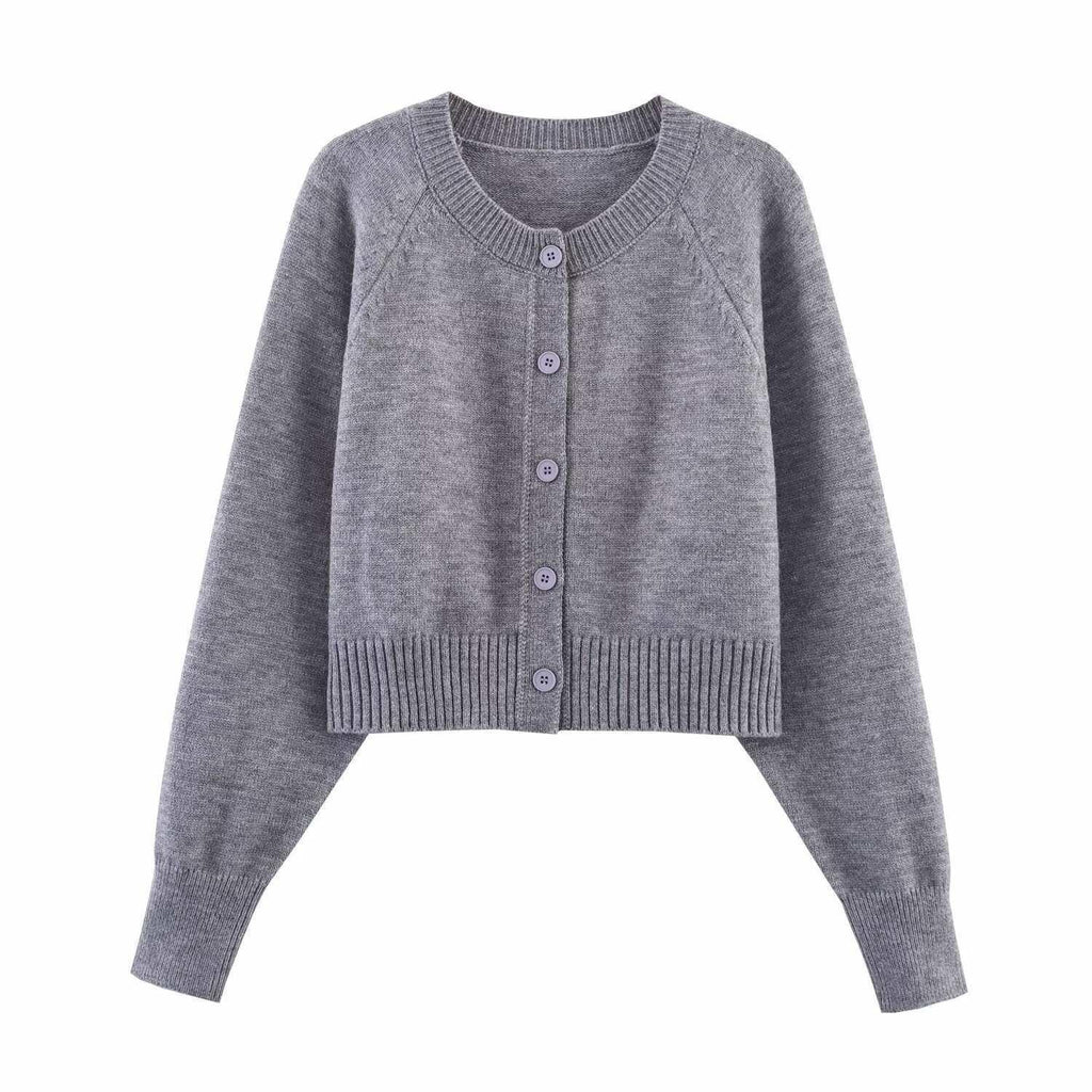 Women's Cropped Cardigan with Button Details and Elastic Waistband