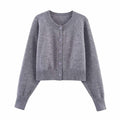 Women's Cropped Cardigan with Button Details and Elastic Waistband
