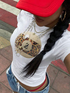 Women's Crop T-Shirt with Retro Phone Design