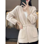 Women's Comfortable Cardigan with Waist Belt and Pockets