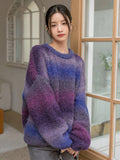 Women's Fluffy Sweater with Textured Gradient and Loose Fit