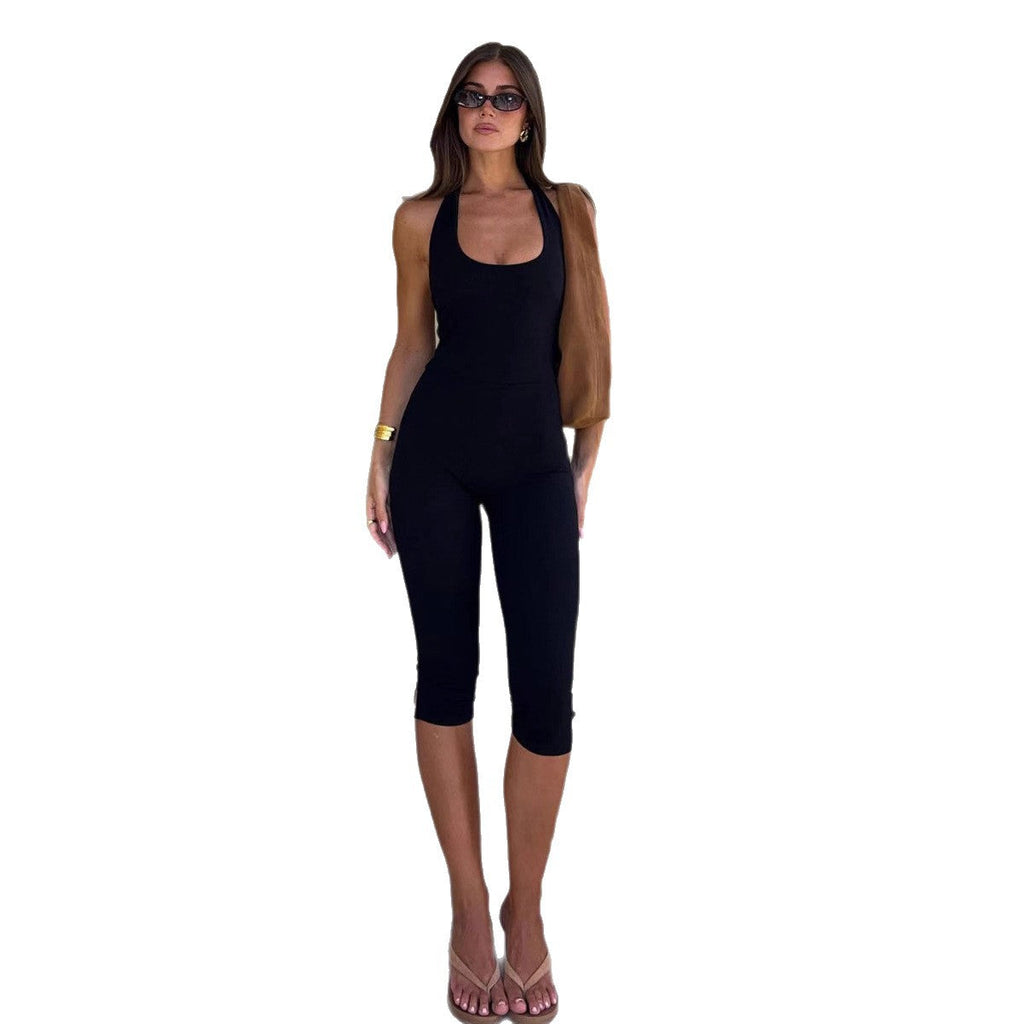 Women's Long-Sleeve Jumpsuit with Deep Neckline and Fitted Design