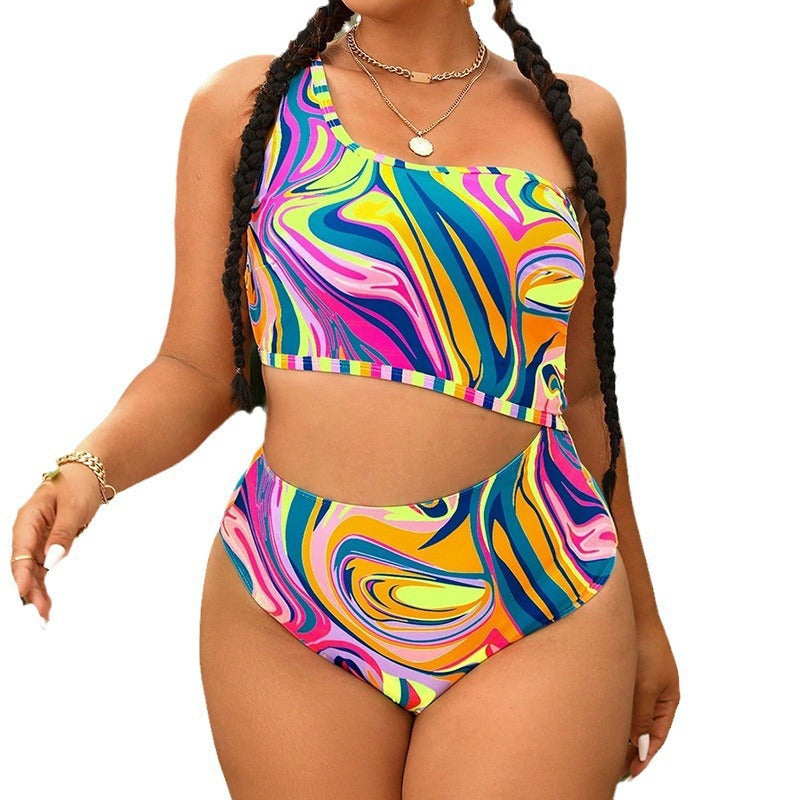 Women's Asymmetrical Bikini with Pattern and Cut-Outs